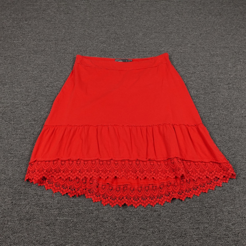 PrAna Skirt Womens Small Red A-Line Knee Length Lace Hem Organic Cotton Summer